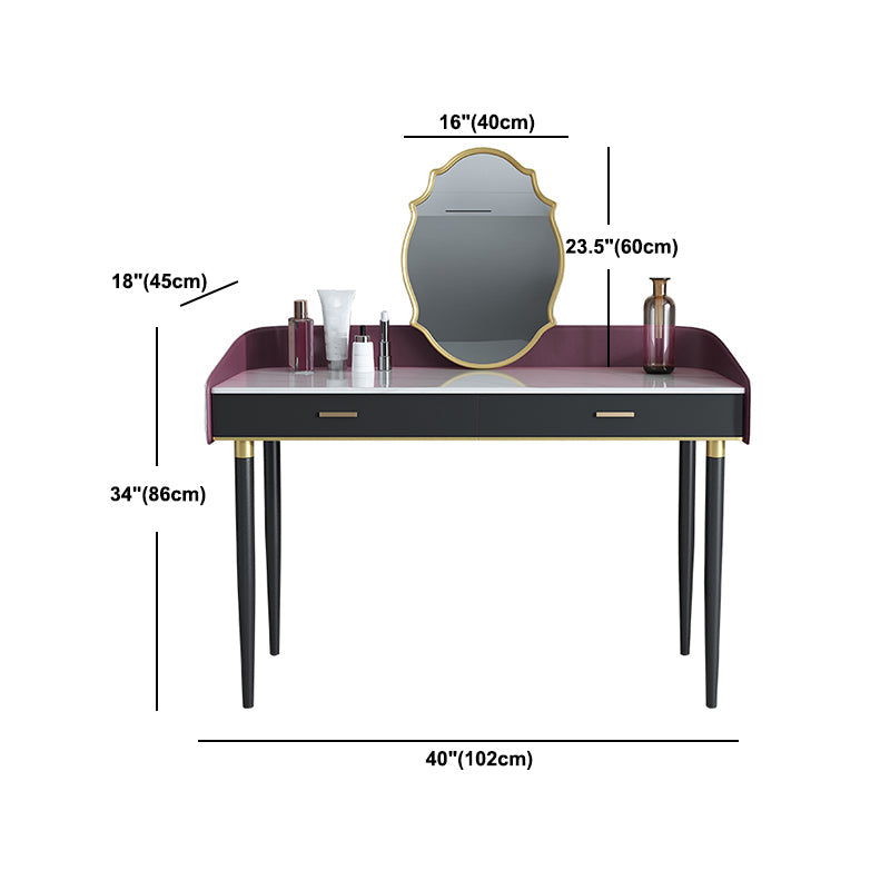 Solid Wood Vanity Luxurious Stone Top Dressing Table in Purple Clearhalo 'Bedroom Furniture' 'furn' 'furn_makeup_vanities' 'Furniture' 'Makeup Vanities' 'makeup_vanities' 5516474