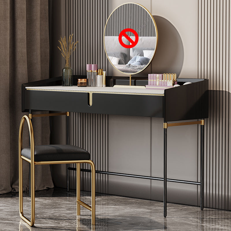 Modern Black Vanity Makeup Stone Top Dressing Table with Storage Makeup Vanity & Stools 31.5"L x 18"W x 33.5"H Clearhalo 'Bedroom Furniture' 'furn' 'furn_makeup_vanities' 'Furniture' 'Makeup Vanities' 'makeup_vanities' 5516477