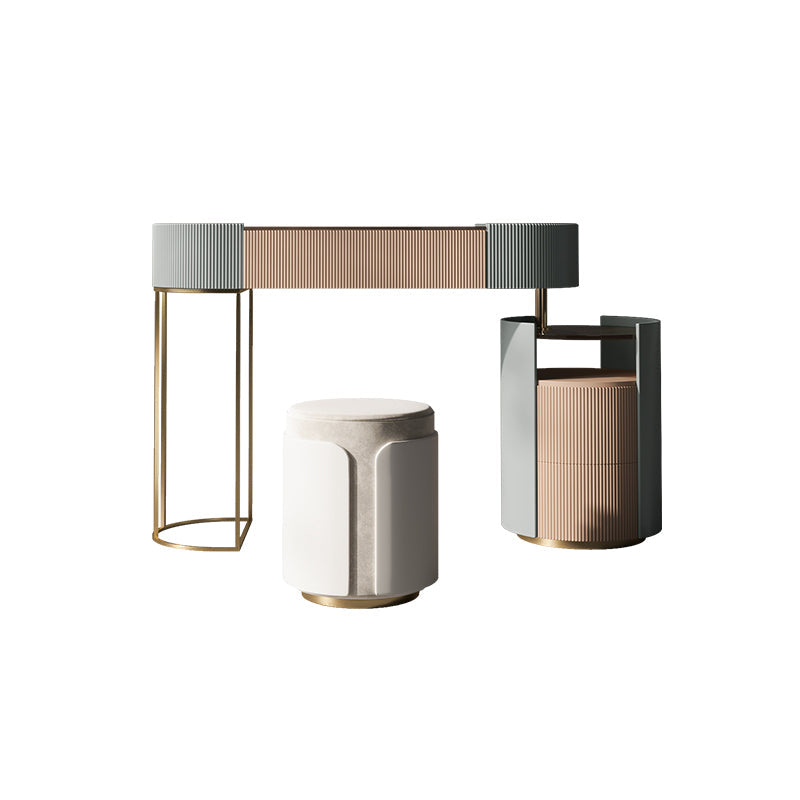 Contemporary Wood Makeup Vanity Set Green Glass Top Vanity Dressing Table