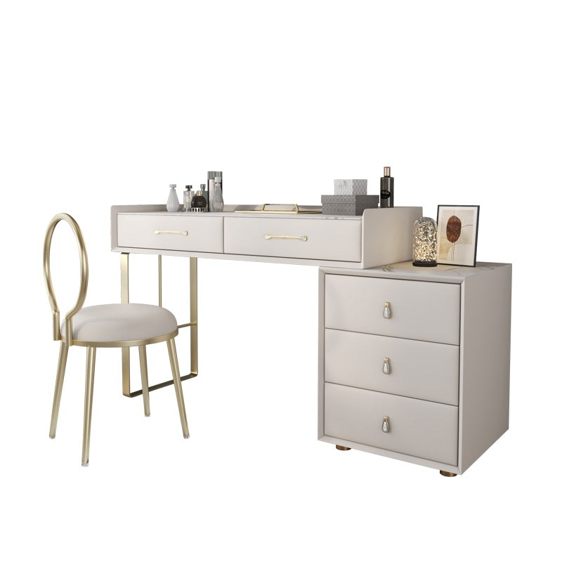 Contemporary Pine Makeup Vanity Desk 5-Drawers Vanity Makeup Table Set