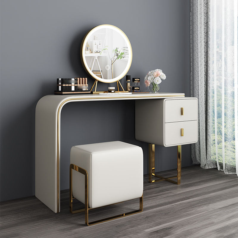 Glam Makeup Vanity Table Faux Leather Wood Dresser With Storage Drawers for Bedroom