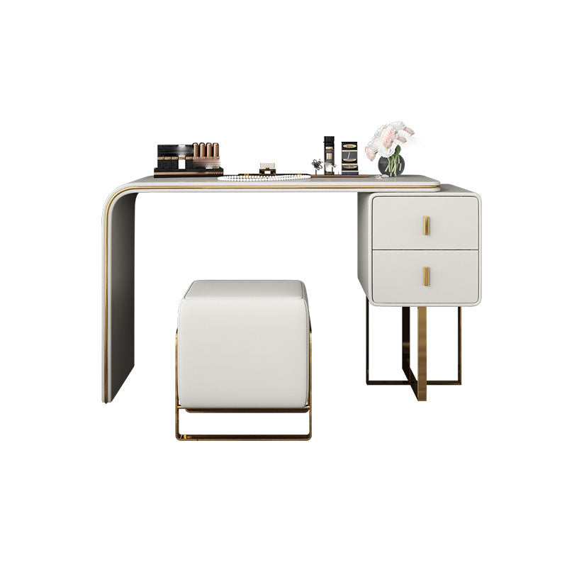 Glam Makeup Vanity Table Faux Leather Wood Dresser With Storage Drawers for Bedroom