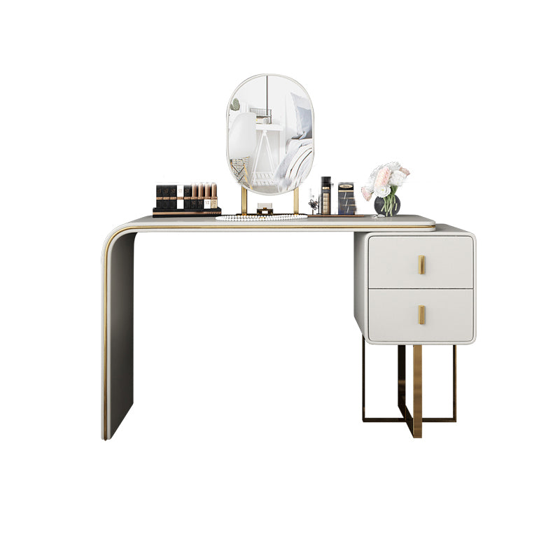 Glam Makeup Vanity Table Faux Leather Wood Dresser With Storage Drawers for Bedroom