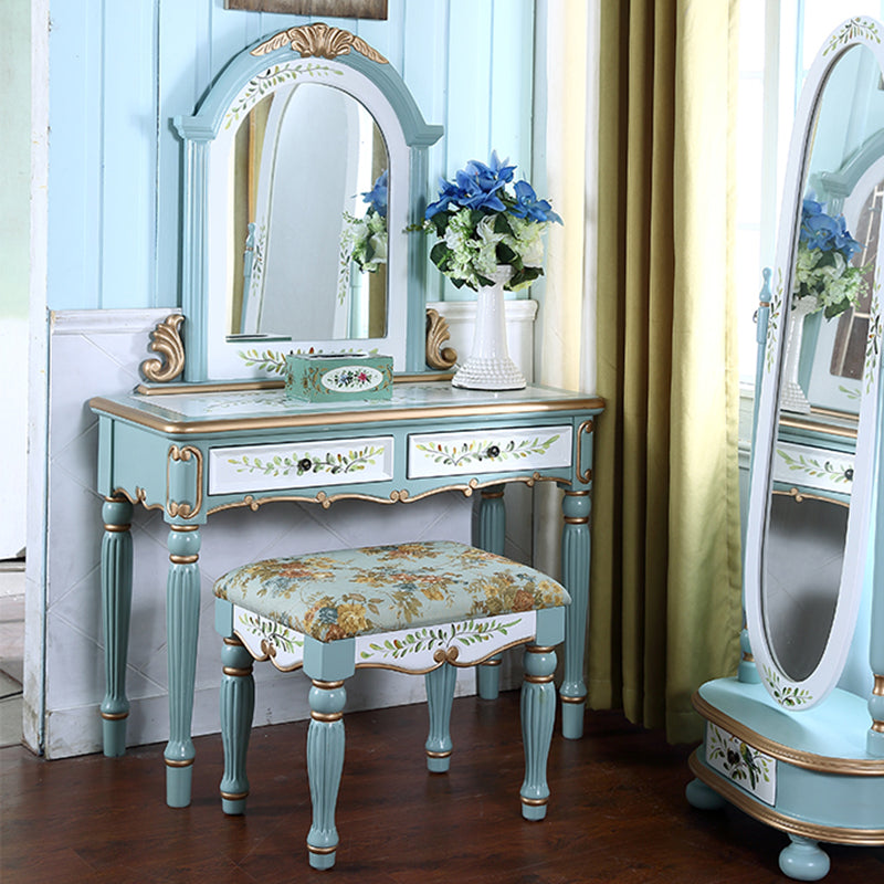 Table de vanité de maquillage victorien avec tabouret et commode miroir avec tiroirs de rangement