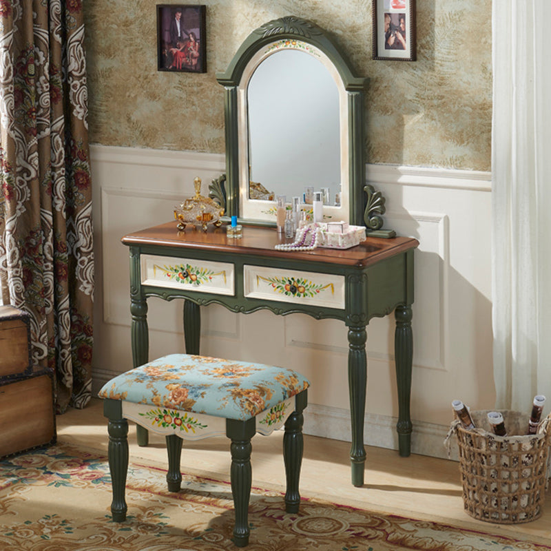Table de vanité de maquillage victorien avec tabouret et commode miroir avec tiroirs de rangement
