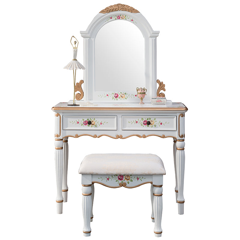 Table de vanité de maquillage victorien avec tabouret et commode miroir avec tiroirs de rangement