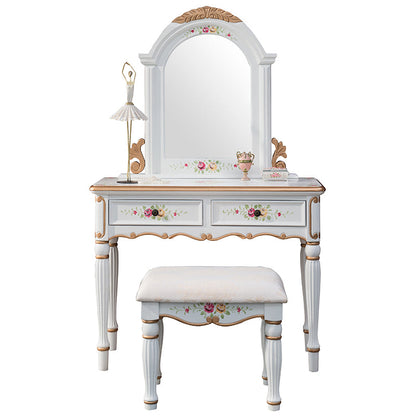 Table de vanité de maquillage victorien avec tabouret et commode miroir avec tiroirs de rangement