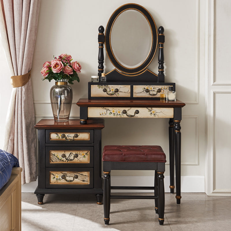 Table de vanité de maquillage victorien avec commode de tabouret avec tiroirs de rangement pour chambre à coucher