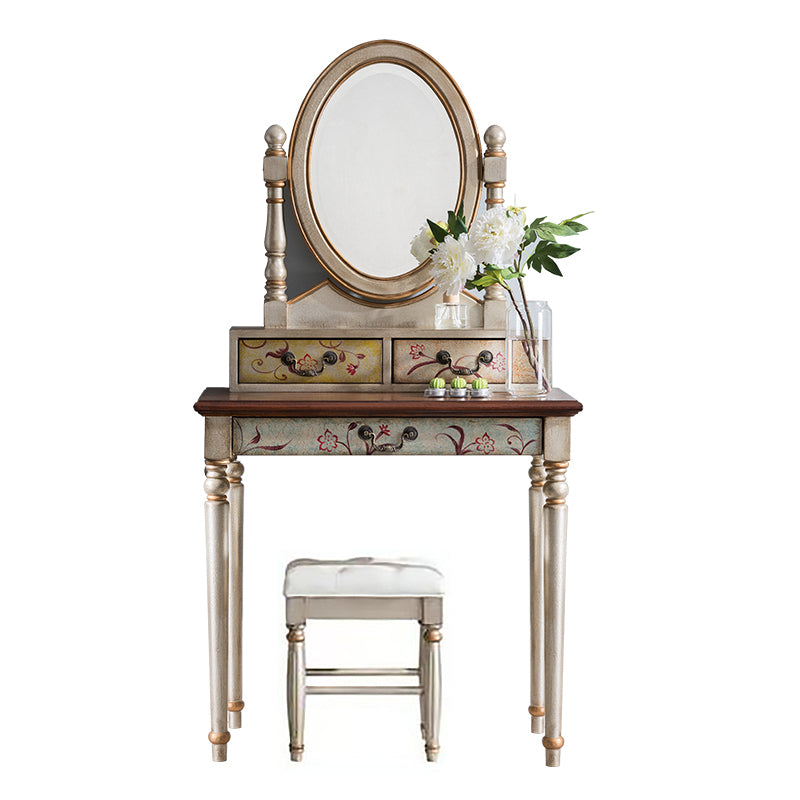 Table de vanité de maquillage victorien avec commode de tabouret avec tiroirs de rangement pour chambre à coucher
