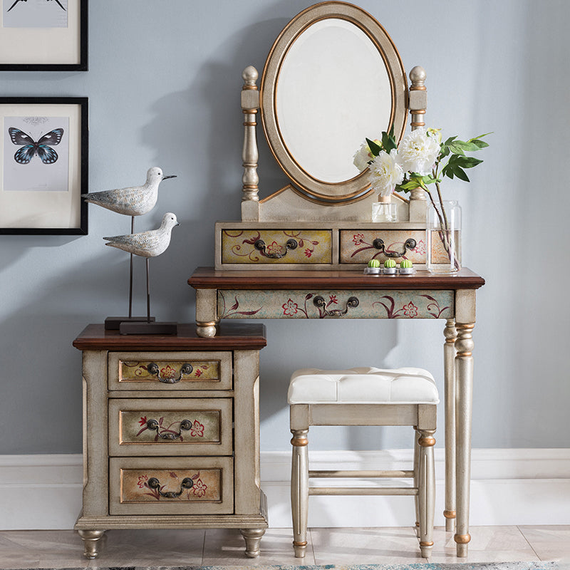 Table de vanité de maquillage victorien avec commode de tabouret avec tiroirs de rangement pour chambre à coucher