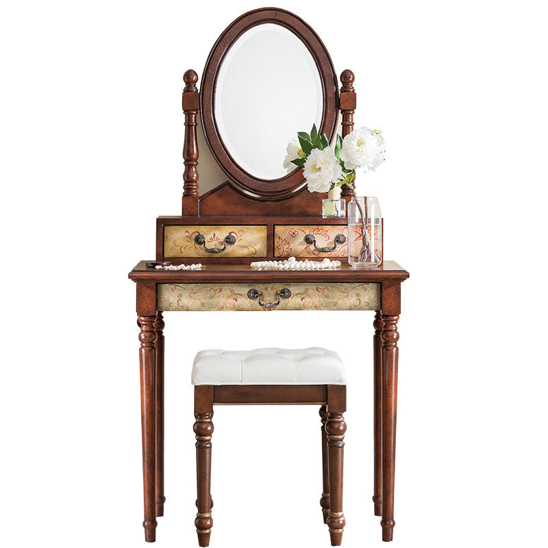 Table de vanité de maquillage victorien avec commode de tabouret avec tiroirs de rangement pour chambre à coucher