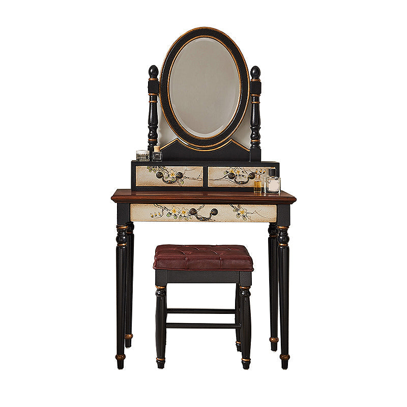 Table de vanité de maquillage victorien avec commode de tabouret avec tiroirs de rangement pour chambre à coucher