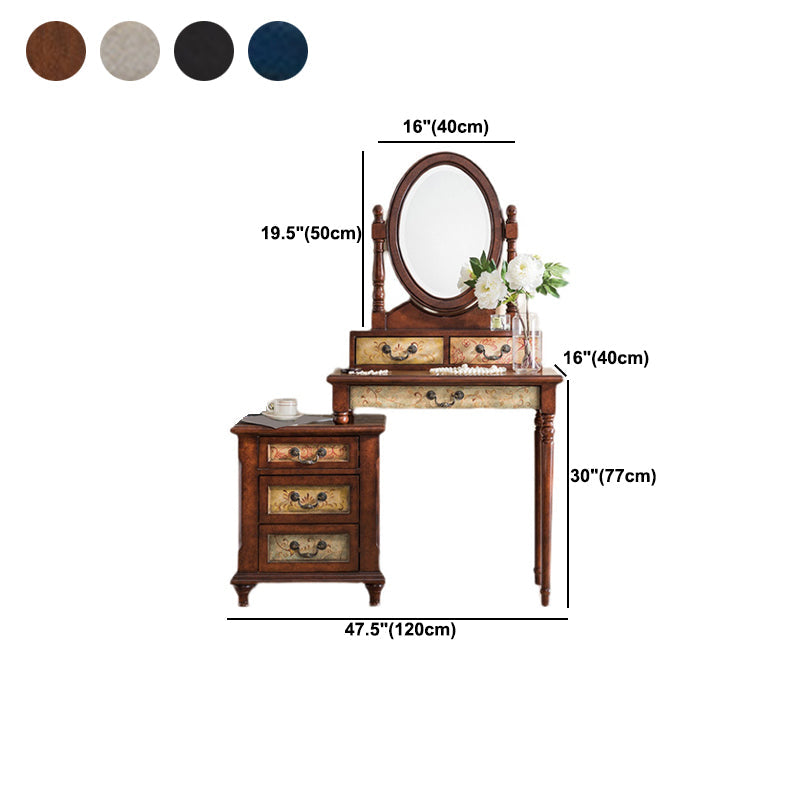 Table de vanité de maquillage victorien avec commode de tabouret avec tiroirs de rangement pour chambre à coucher