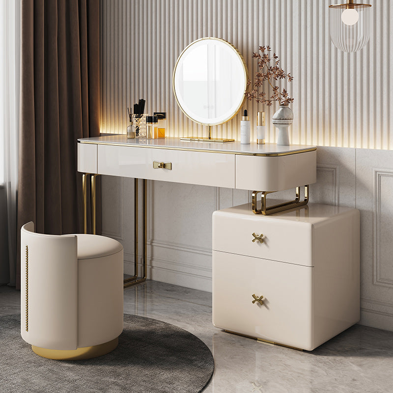 Glam Cream Makeup Vanity Table Dresser With Storage Drawers for Bedroom