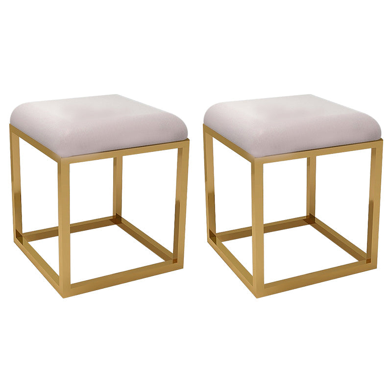 Contemporary Pouf Ottoman Fabric Solid Color Metal Frame Square Ottoman