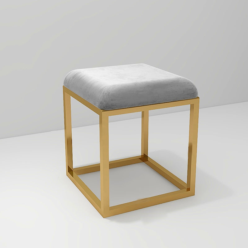 Contemporary Pouf Ottoman Fabric Solid Color Metal Frame Square Ottoman