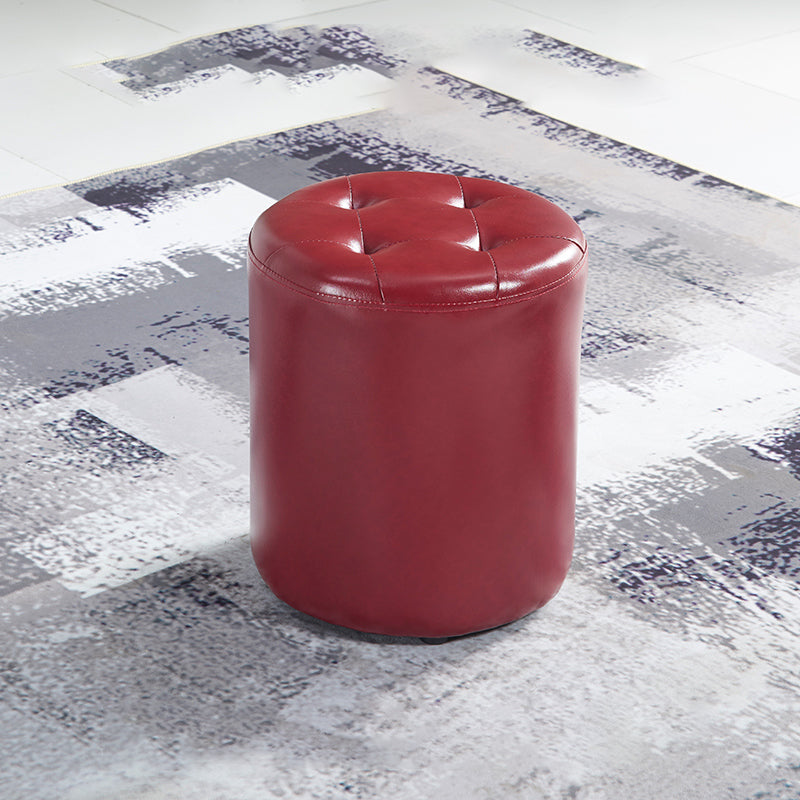 Round Faux Leather Ottoman Glam Indoor Solid Stain Resistant Ottoman