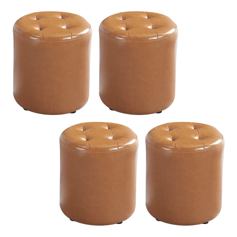 Round Faux Leather Ottoman Glam Indoor Solid Stain Resistant Ottoman