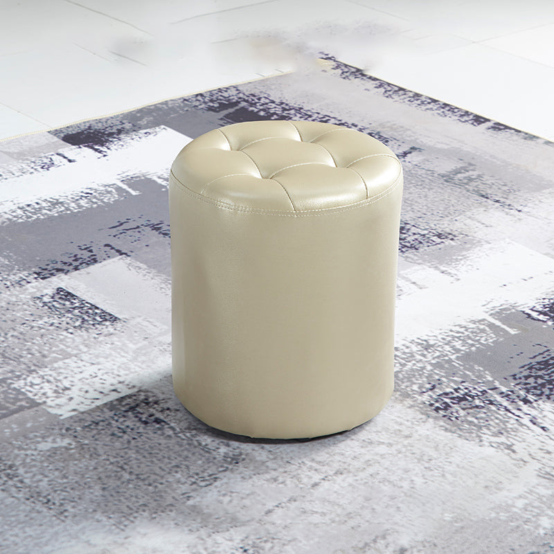 Round Faux Leather Ottoman Glam Indoor Solid Stain Resistant Ottoman
