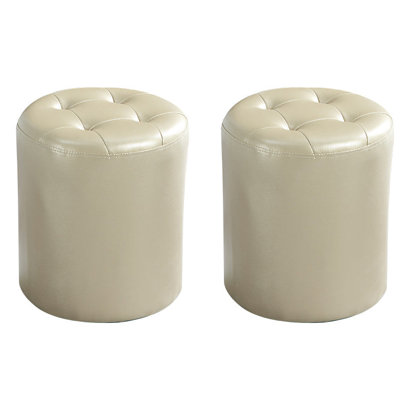 Round Faux Leather Ottoman Glam Indoor Solid Stain Resistant Ottoman