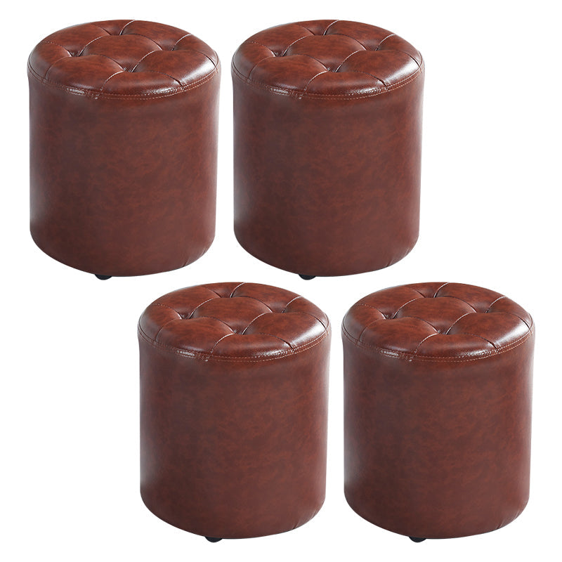 Round Faux Leather Ottoman Glam Indoor Solid Stain Resistant Ottoman