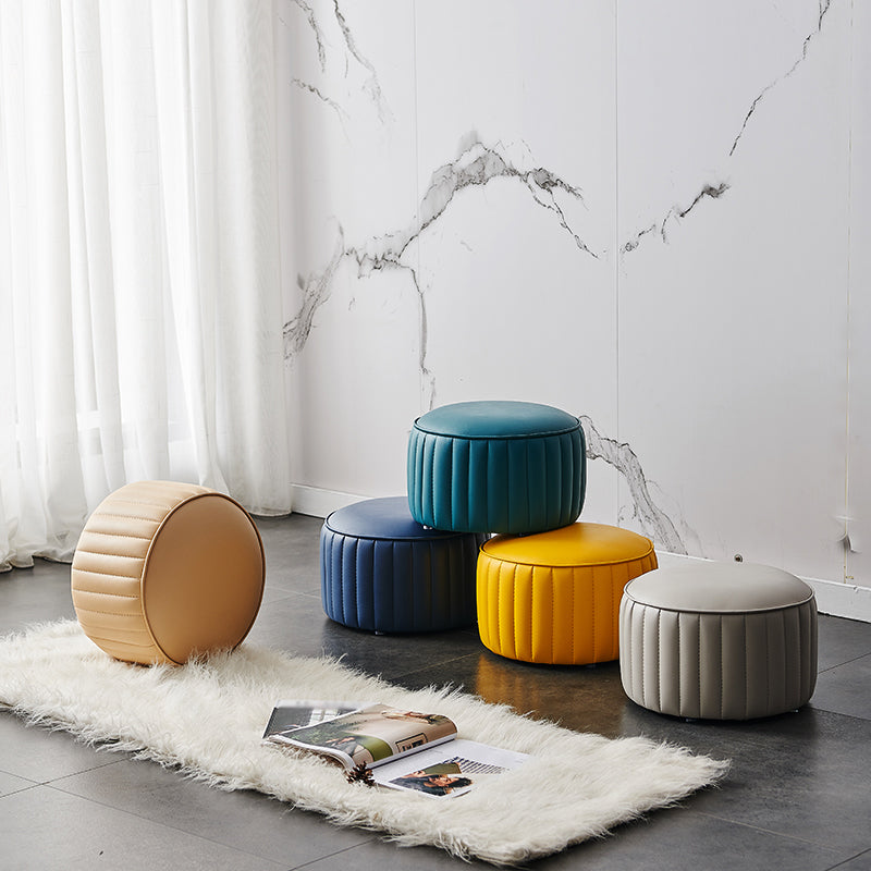 Modern Faux Leather Ottoman Solid Color Round Pouf Ottoman for Living Room Clearhalo 'furn' 'furn_ottomans_poufs' 'Furniture' 'Living Room Furniture' 'Ottomans & Poufs' 'ottomans_poufs' 5516953