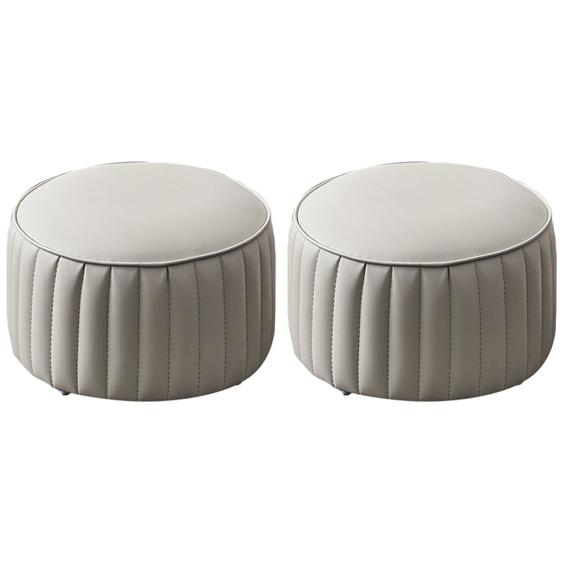Modern Faux Leather Ottoman Solid Color Round Pouf Ottoman for Living Room Light Gray 2 Piece Set Clearhalo 'furn' 'furn_ottomans_poufs' 'Furniture' 'Living Room Furniture' 'Ottomans & Poufs' 'ottomans_poufs' 5516956