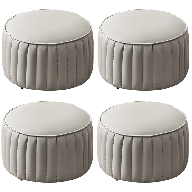 Modern Faux Leather Ottoman Solid Color Round Pouf Ottoman for Living Room Light Gray 4 Piece Set Clearhalo 'furn' 'furn_ottomans_poufs' 'Furniture' 'Living Room Furniture' 'Ottomans & Poufs' 'ottomans_poufs' 5516957