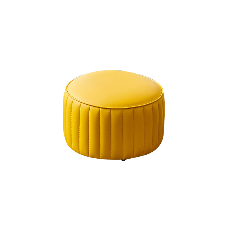 Modern Faux Leather Ottoman Solid Color Round Pouf Ottoman for Living Room Yellow 1 Piece Clearhalo 'furn' 'furn_ottomans_poufs' 'Furniture' 'Living Room Furniture' 'Ottomans & Poufs' 'ottomans_poufs' 5516959