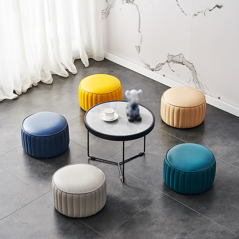 Modern Faux Leather Ottoman Solid Color Round Pouf Ottoman for Living Room Clearhalo 'furn' 'furn_ottomans_poufs' 'Furniture' 'Living Room Furniture' 'Ottomans & Poufs' 'ottomans_poufs' 5516960