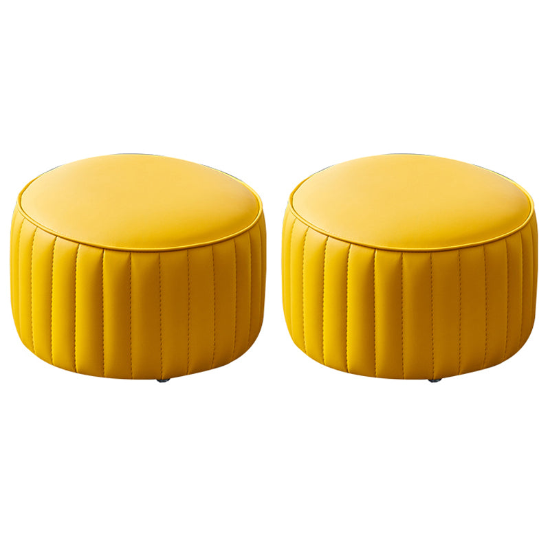 Modern Faux Leather Ottoman Solid Color Round Pouf Ottoman for Living Room Yellow 2 Piece Set Clearhalo 'furn' 'furn_ottomans_poufs' 'Furniture' 'Living Room Furniture' 'Ottomans & Poufs' 'ottomans_poufs' 5516961