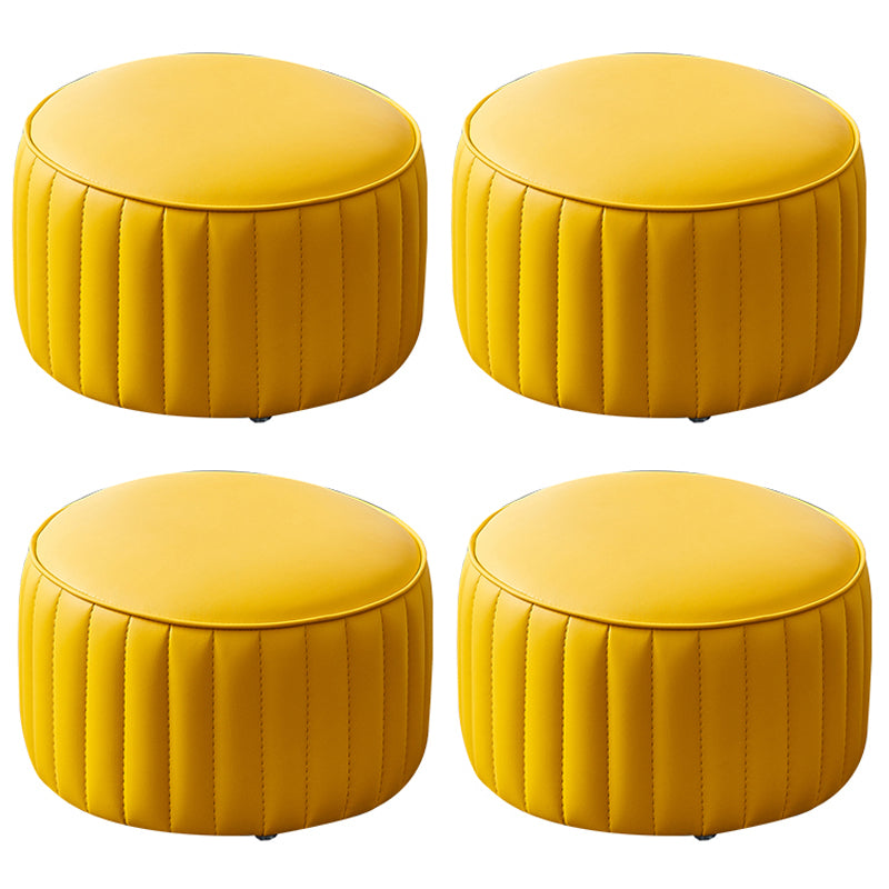 Modern Faux Leather Ottoman Solid Color Round Pouf Ottoman for Living Room Yellow 4 Piece Set Clearhalo 'furn' 'furn_ottomans_poufs' 'Furniture' 'Living Room Furniture' 'Ottomans & Poufs' 'ottomans_poufs' 5516964