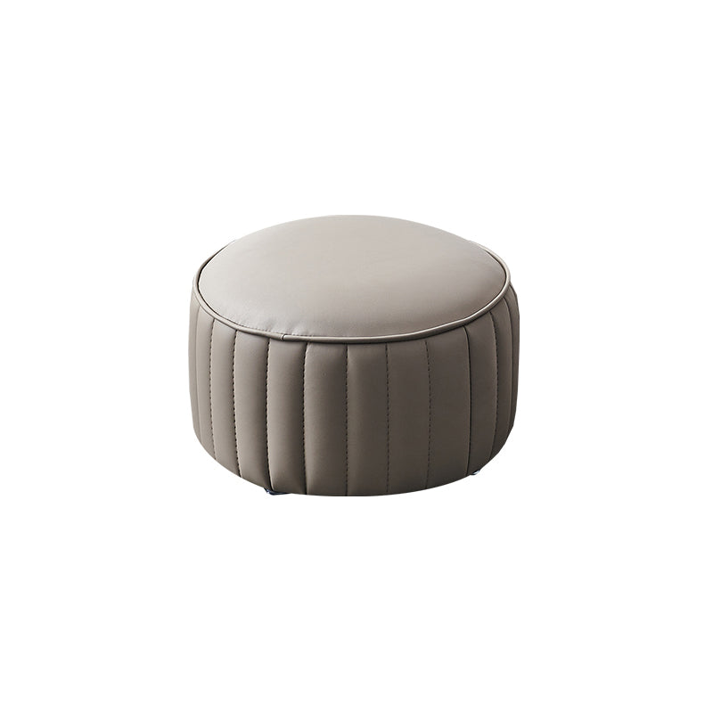 Modern Faux Leather Ottoman Solid Color Round Pouf Ottoman for Living Room Grey 1 Piece Clearhalo 'furn' 'furn_ottomans_poufs' 'Furniture' 'Living Room Furniture' 'Ottomans & Poufs' 'ottomans_poufs' 5516965