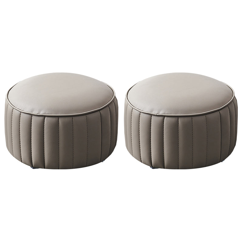 Modern Faux Leather Ottoman Solid Color Round Pouf Ottoman for Living Room Grey 2 Piece Set Clearhalo 'furn' 'furn_ottomans_poufs' 'Furniture' 'Living Room Furniture' 'Ottomans & Poufs' 'ottomans_poufs' 5516968