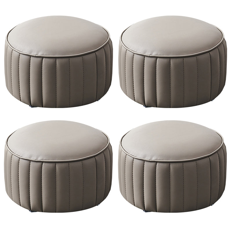 Modern Faux Leather Ottoman Solid Color Round Pouf Ottoman for Living Room Grey 4 Piece Set Clearhalo 'furn' 'furn_ottomans_poufs' 'Furniture' 'Living Room Furniture' 'Ottomans & Poufs' 'ottomans_poufs' 5516969