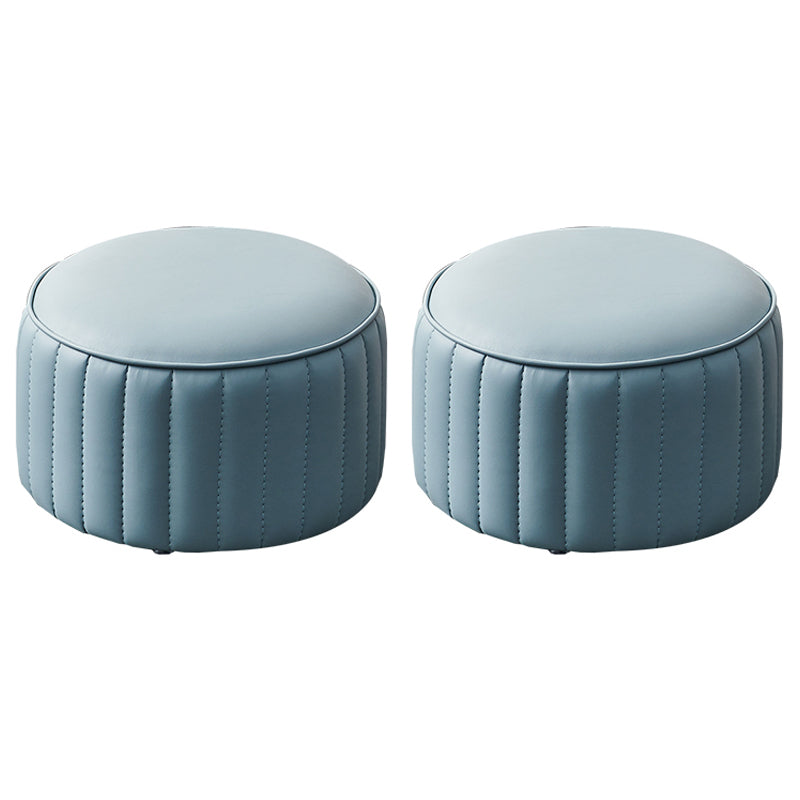 Modern Faux Leather Ottoman Solid Color Round Pouf Ottoman for Living Room Light Blue 2 Piece Set Clearhalo 'furn' 'furn_ottomans_poufs' 'Furniture' 'Living Room Furniture' 'Ottomans & Poufs' 'ottomans_poufs' 5516973
