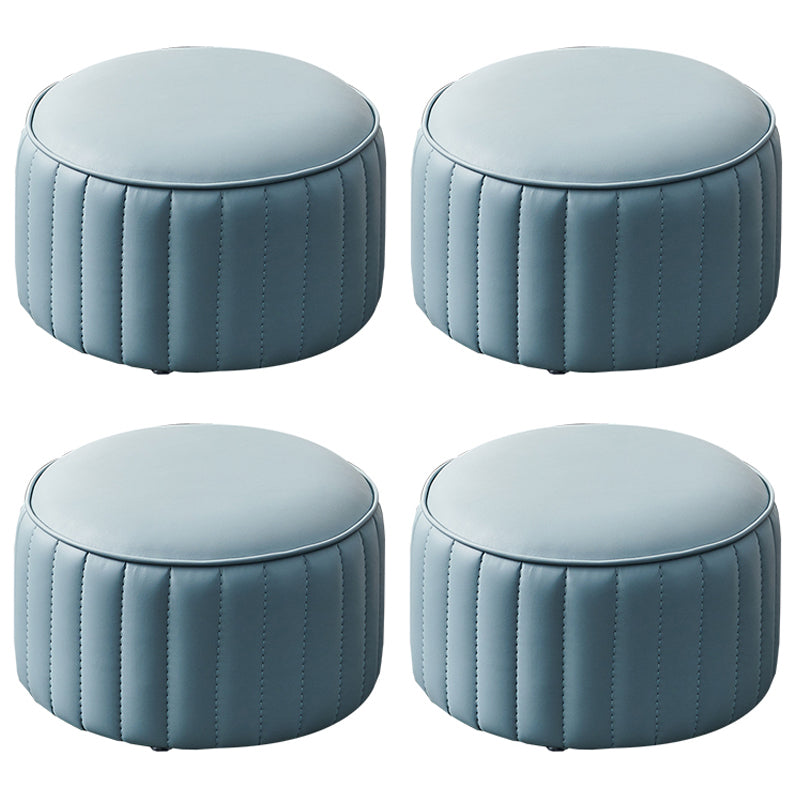 Modern Faux Leather Ottoman Solid Color Round Pouf Ottoman for Living Room Light Blue 4 Piece Set Clearhalo 'furn' 'furn_ottomans_poufs' 'Furniture' 'Living Room Furniture' 'Ottomans & Poufs' 'ottomans_poufs' 5516974
