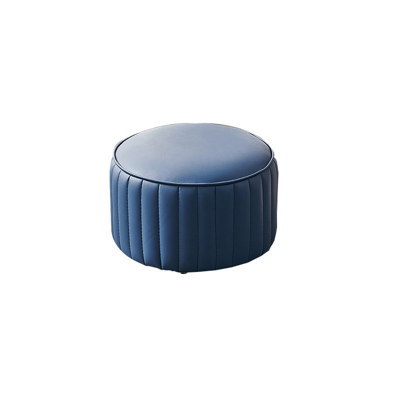 Modern Faux Leather Ottoman Solid Color Round Pouf Ottoman for Living Room Royal Blue 1 Piece Clearhalo 'furn' 'furn_ottomans_poufs' 'Furniture' 'Living Room Furniture' 'Ottomans & Poufs' 'ottomans_poufs' 5516975