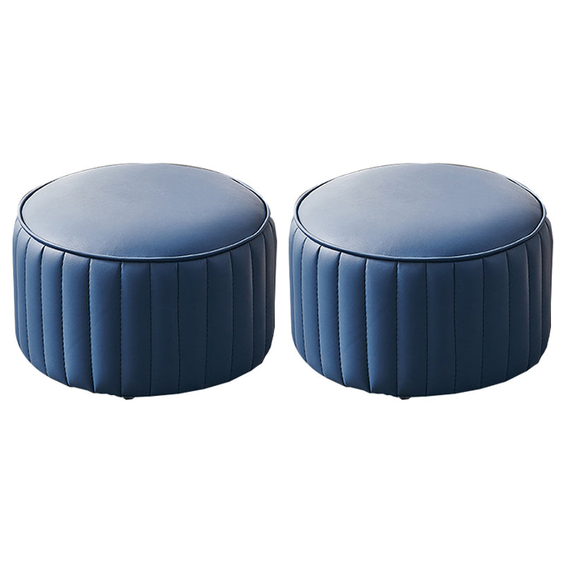 Modern Faux Leather Ottoman Solid Color Round Pouf Ottoman for Living Room Royal Blue 2 Piece Set Clearhalo 'furn' 'furn_ottomans_poufs' 'Furniture' 'Living Room Furniture' 'Ottomans & Poufs' 'ottomans_poufs' 5516976
