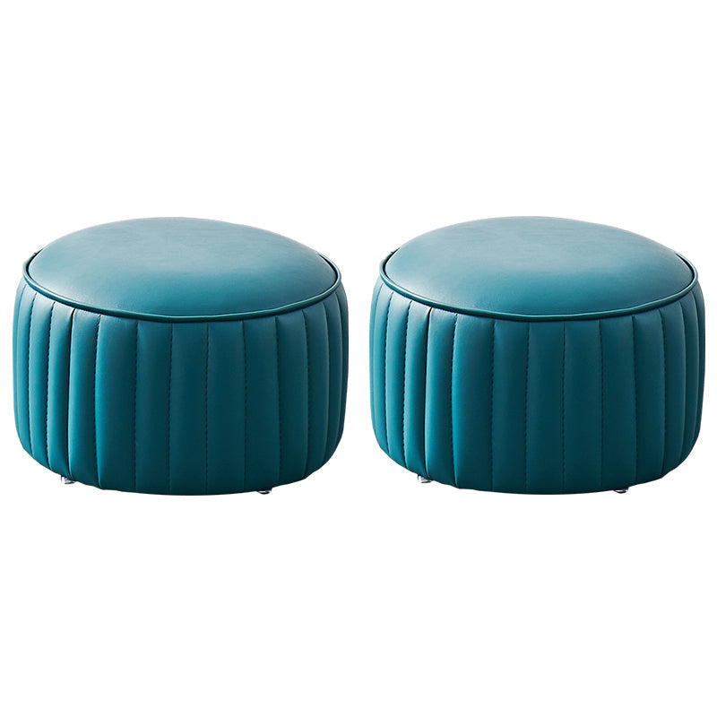 Modern Faux Leather Ottoman Solid Color Round Pouf Ottoman for Living Room Blue 2 Piece Set Clearhalo 'furn' 'furn_ottomans_poufs' 'Furniture' 'Living Room Furniture' 'Ottomans & Poufs' 'ottomans_poufs' 5516978