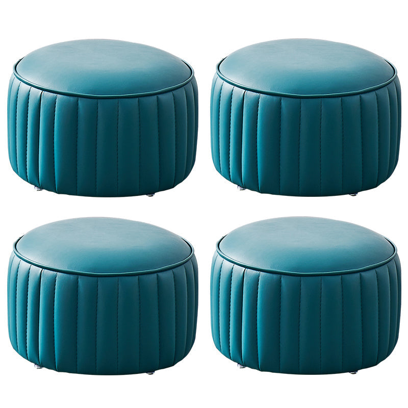 Modern Faux Leather Ottoman Solid Color Round Pouf Ottoman for Living Room Blue 4 Piece Set Clearhalo 'furn' 'furn_ottomans_poufs' 'Furniture' 'Living Room Furniture' 'Ottomans & Poufs' 'ottomans_poufs' 5516979