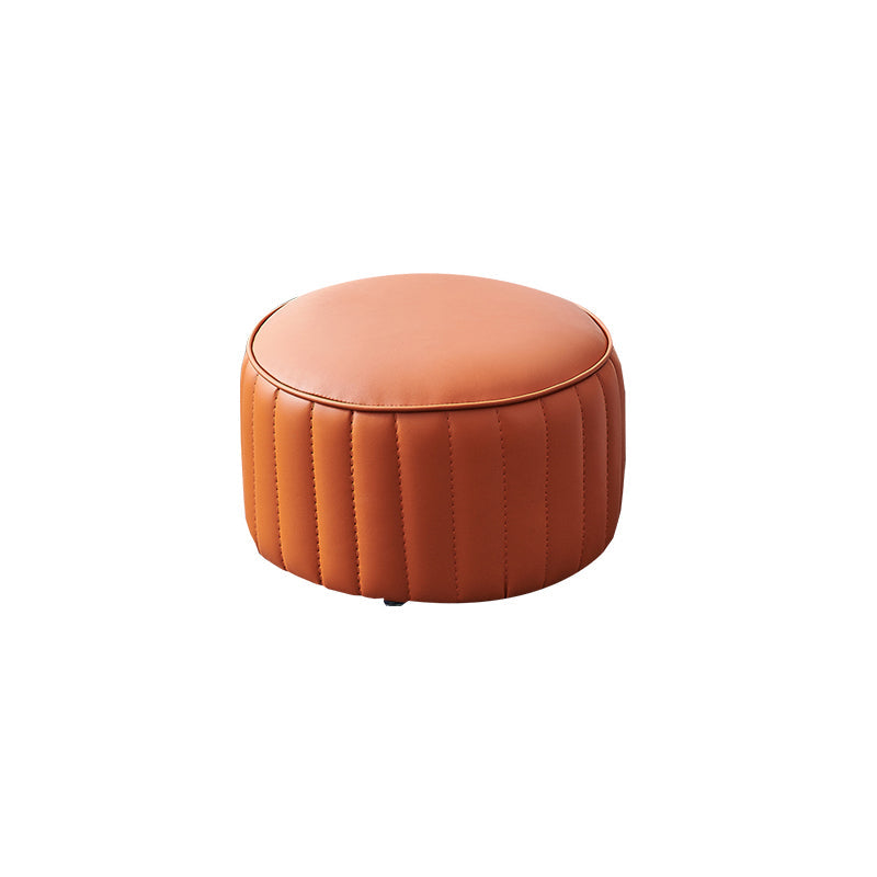 Modern Faux Leather Ottoman Solid Color Round Pouf Ottoman for Living Room Orange 1 Piece Clearhalo 'furn' 'furn_ottomans_poufs' 'Furniture' 'Living Room Furniture' 'Ottomans & Poufs' 'ottomans_poufs' 5516980