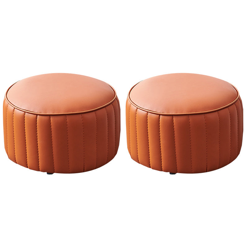 Modern Faux Leather Ottoman Solid Color Round Pouf Ottoman for Living Room Orange 2 Piece Set Clearhalo 'furn' 'furn_ottomans_poufs' 'Furniture' 'Living Room Furniture' 'Ottomans & Poufs' 'ottomans_poufs' 5516981