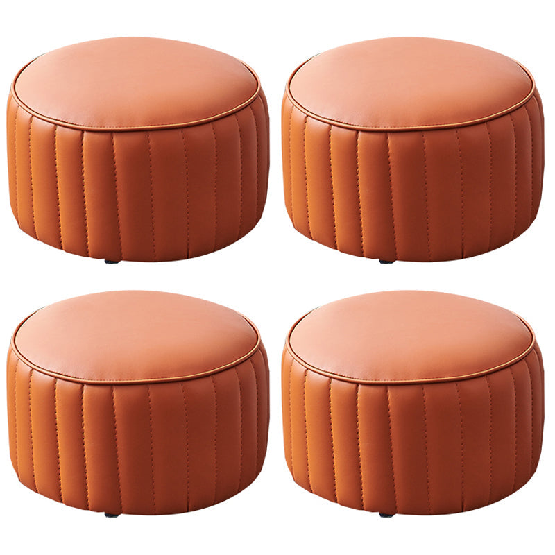 Modern Faux Leather Ottoman Solid Color Round Pouf Ottoman for Living Room Orange 4 Piece Set Clearhalo 'furn' 'furn_ottomans_poufs' 'Furniture' 'Living Room Furniture' 'Ottomans & Poufs' 'ottomans_poufs' 5516982