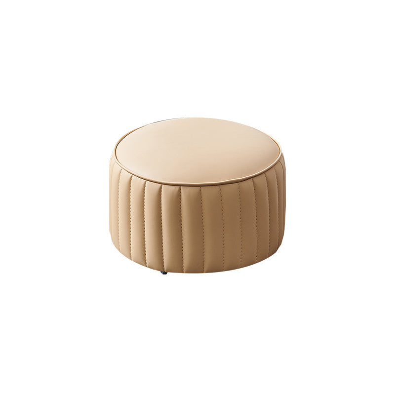 Modern Faux Leather Ottoman Solid Color Round Pouf Ottoman for Living Room Beige 1 Piece Clearhalo 'furn' 'furn_ottomans_poufs' 'Furniture' 'Living Room Furniture' 'Ottomans & Poufs' 'ottomans_poufs' 5516983