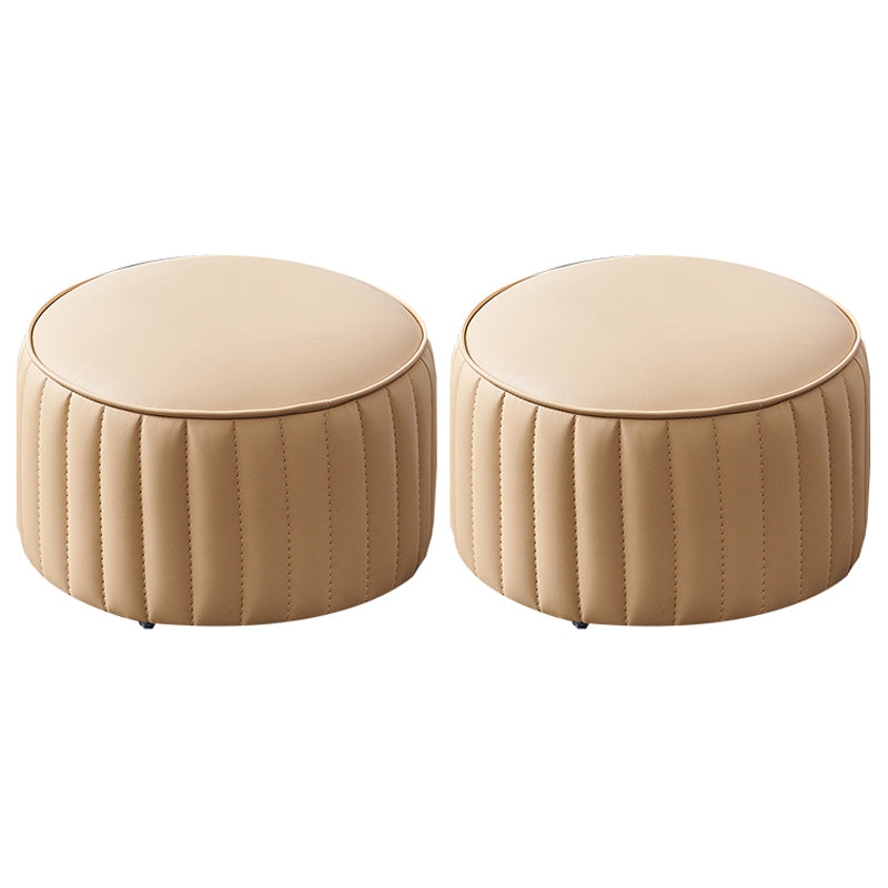Modern Faux Leather Ottoman Solid Color Round Pouf Ottoman for Living Room Beige 2 Piece Set Clearhalo 'furn' 'furn_ottomans_poufs' 'Furniture' 'Living Room Furniture' 'Ottomans & Poufs' 'ottomans_poufs' 5516984