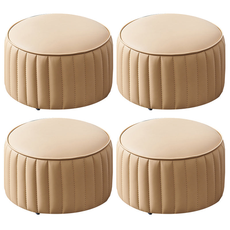 Modern Faux Leather Ottoman Solid Color Round Pouf Ottoman for Living Room Beige 4 Piece Set Clearhalo 'furn' 'furn_ottomans_poufs' 'Furniture' 'Living Room Furniture' 'Ottomans & Poufs' 'ottomans_poufs' 5516985