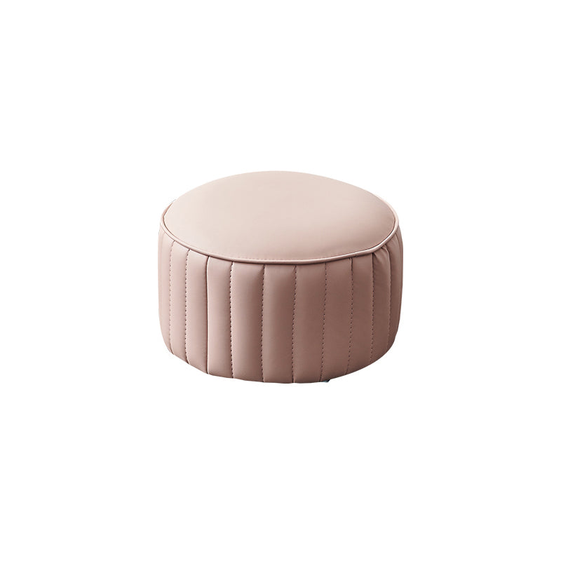 Modern Faux Leather Ottoman Solid Color Round Pouf Ottoman for Living Room Pink 1 Piece Clearhalo 'furn' 'furn_ottomans_poufs' 'Furniture' 'Living Room Furniture' 'Ottomans & Poufs' 'ottomans_poufs' 5516986