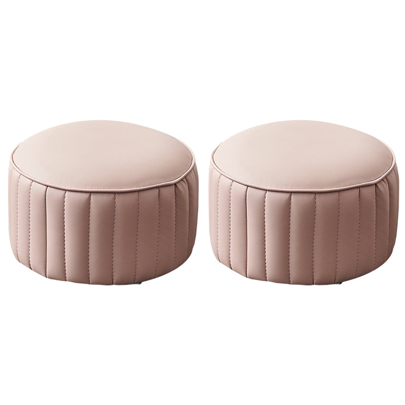 Modern Faux Leather Ottoman Solid Color Round Pouf Ottoman for Living Room Pink 2 Piece Set Clearhalo 'furn' 'furn_ottomans_poufs' 'Furniture' 'Living Room Furniture' 'Ottomans & Poufs' 'ottomans_poufs' 5516987