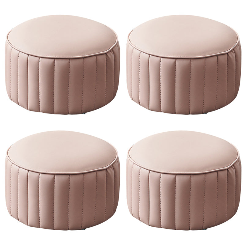 Modern Faux Leather Ottoman Solid Color Round Pouf Ottoman for Living Room Pink 4 Piece Set Clearhalo 'furn' 'furn_ottomans_poufs' 'Furniture' 'Living Room Furniture' 'Ottomans & Poufs' 'ottomans_poufs' 5516988